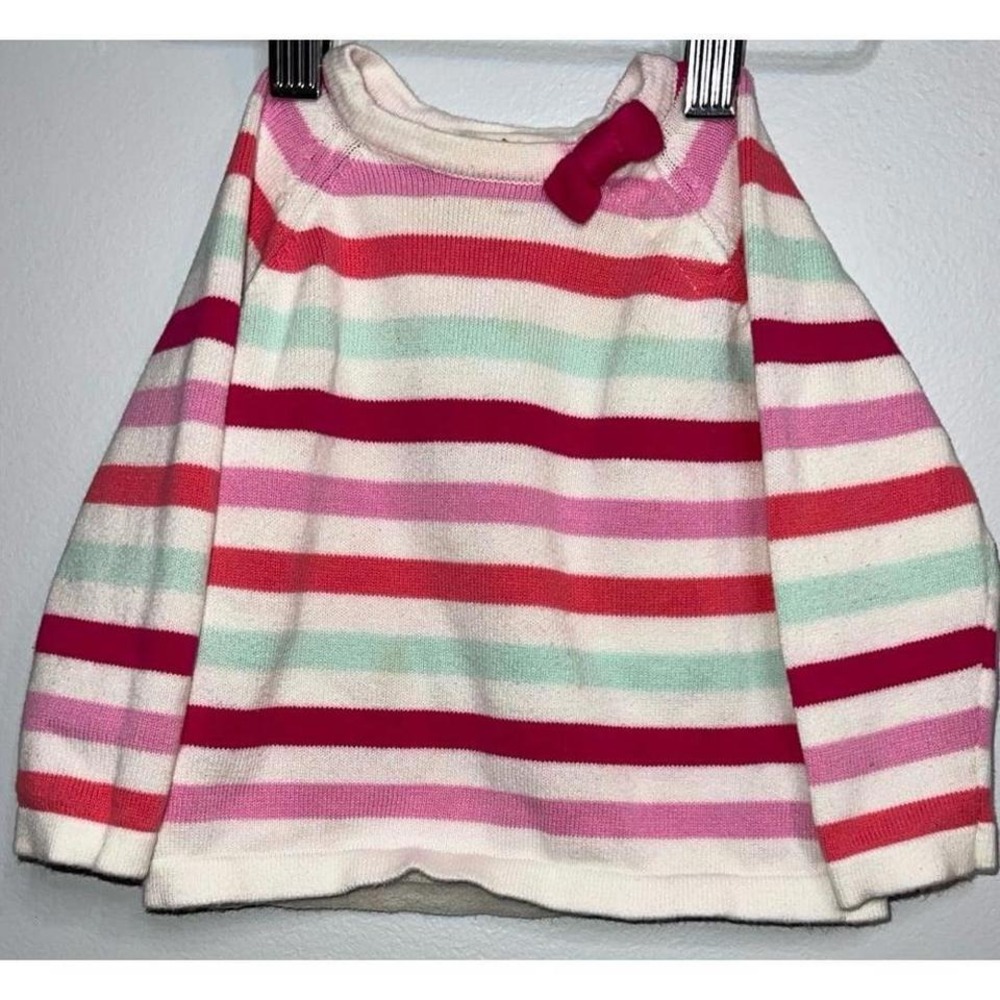 Kate Spade‎ New York Baby Girl Fuchsia Pink Stripe Bow Sweater Size 9 Months